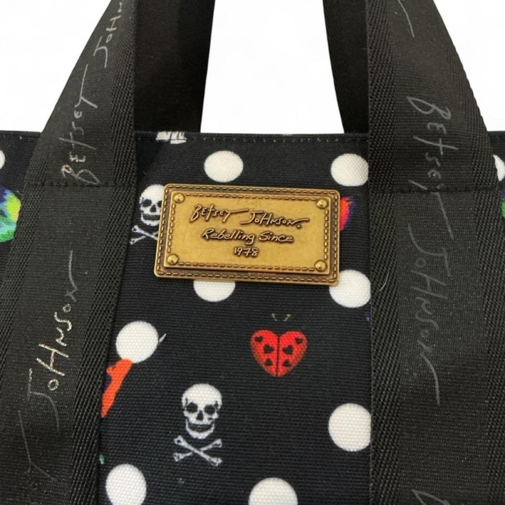 Betsey Johnson Tote Bag Womens OS Black Polka Dot Skull Butterfly Excellent Punk